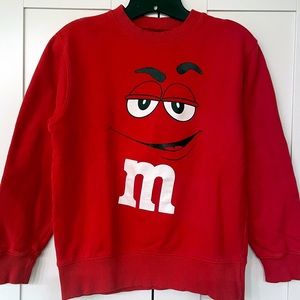 Women M&M Big Face Long Sleeve Pull over Crew Neck Sweatshirt Red